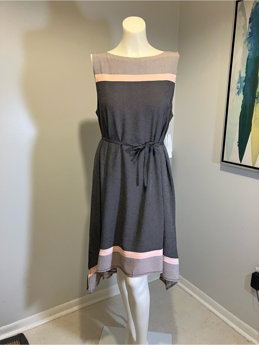 Signature by Robbie Bee Colorblock Asymmetric Dress- Gray/Pink -size 14